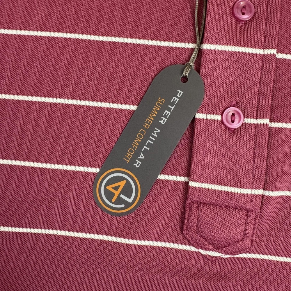 Peter Millar Summer Comfort Polo Shirt Mens XL Pink Striped Golf Pocket - Picture 6 of 13